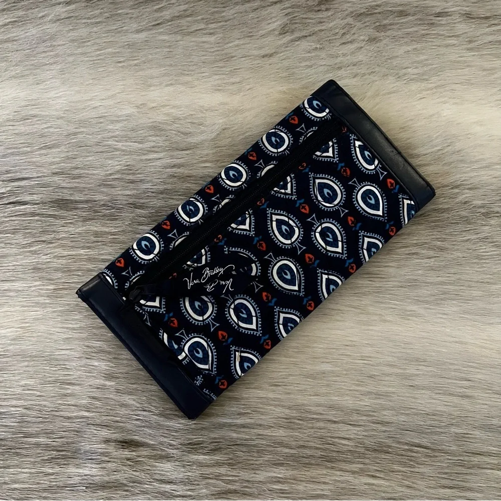 VERA BRADLEY Marrakech Motifs 2015 Tri-Fold Wallet Magnetic Close Blue Orange - Picture 3 of 11